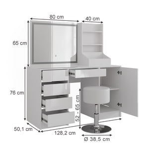 Vicco Tavolo da toeletta Bianco/bianco lucido 128.2 cm 4 parti