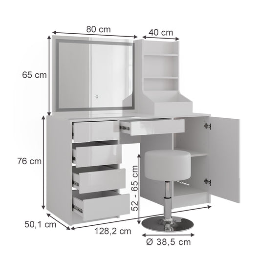 Vicco Tavolo da toeletta Bianco/bianco lucido 128.2 cm 4 parti