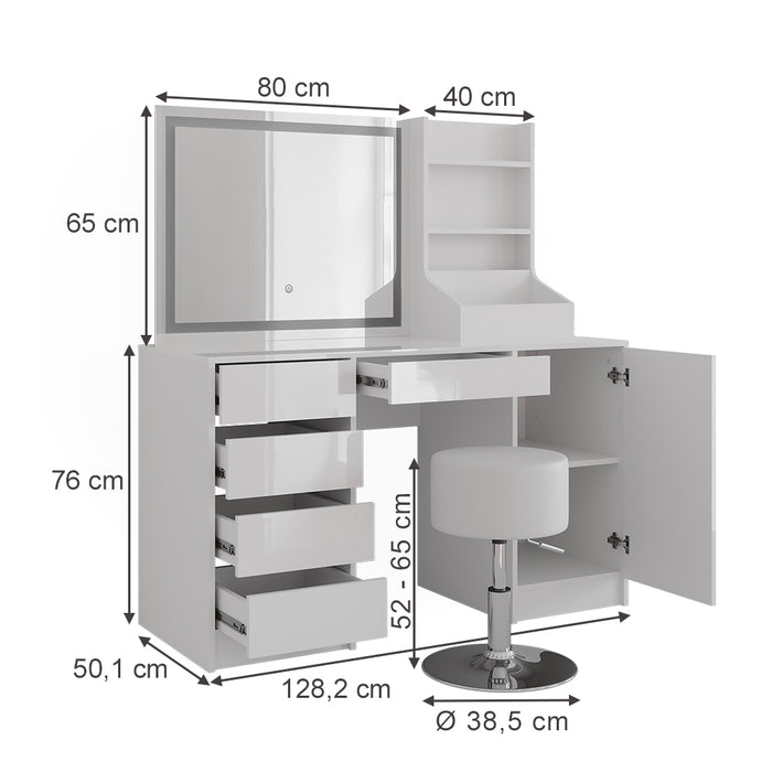 Vicco Tavolo da toeletta Bianco/bianco lucido 128.2 cm 4 parti