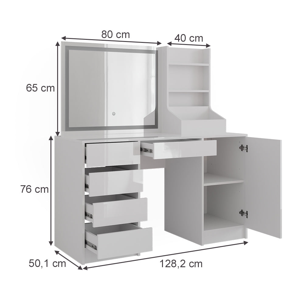 Vicco Tavolo da toeletta Bianco/bianco lucido 128.2 cm 4 parti