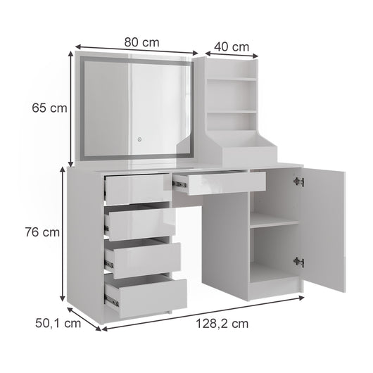 Vicco Tavolo da toeletta Bianco/bianco lucido 128.2 cm 4 parti