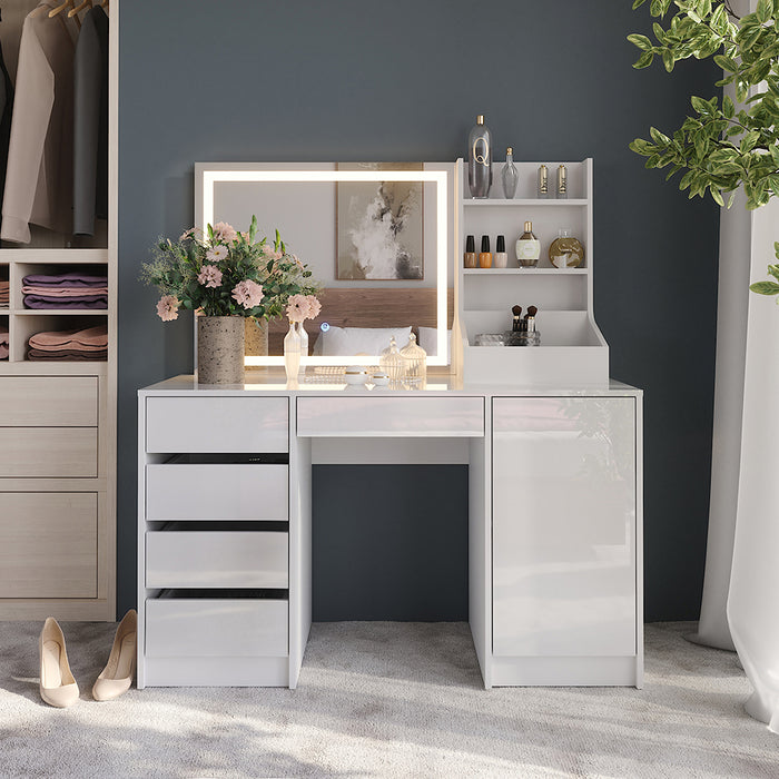 Vicco Tavolo da toeletta Bianco/bianco lucido 128.2 cm 4 parti