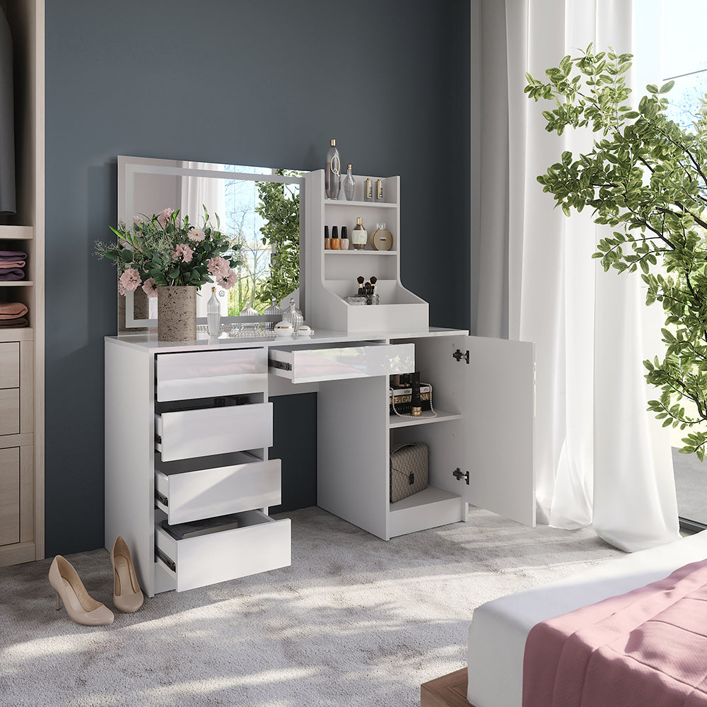 Vicco Tavolo da toeletta Bianco/bianco lucido 128.2 cm 4 parti