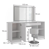 Vicco Tavolo da toeletta Bianco/bianco lucido 158.2 cm con specchio LED e sgabello