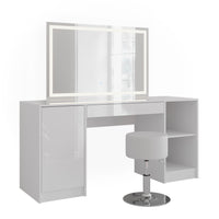 Vicco Tavolo da toeletta Bianco/bianco lucido 158.2 cm con specchio LED e sgabello