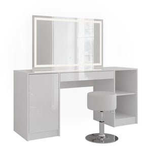 Vicco Tavolo da toeletta Bianco/bianco lucido 158.2 cm con specchio LED e sgabello