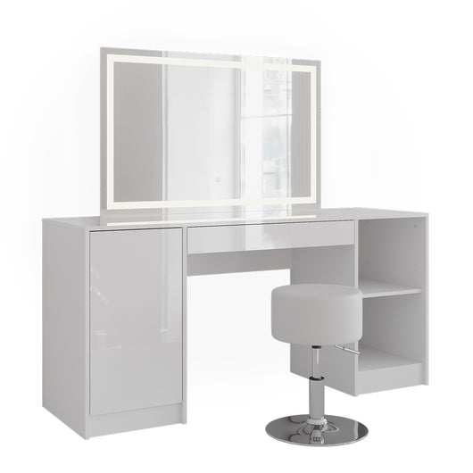 Vicco Tavolo da toeletta Bianco/bianco lucido 158.2 cm con specchio LED e sgabello
