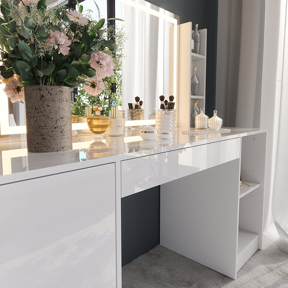 Vicco Tavolo da toeletta Bianco/bianco lucido 158.2 cm 4 parti