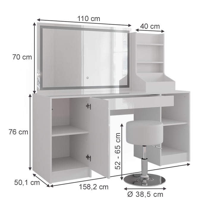 Vicco Tavolo da toeletta Bianco/bianco lucido 158.2 cm 4 parti