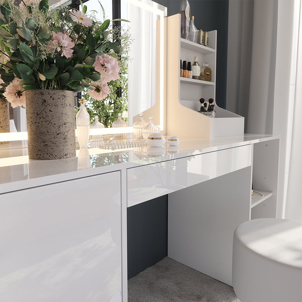 Vicco Tavolo da toeletta Bianco/bianco lucido 158.2 cm 4 parti