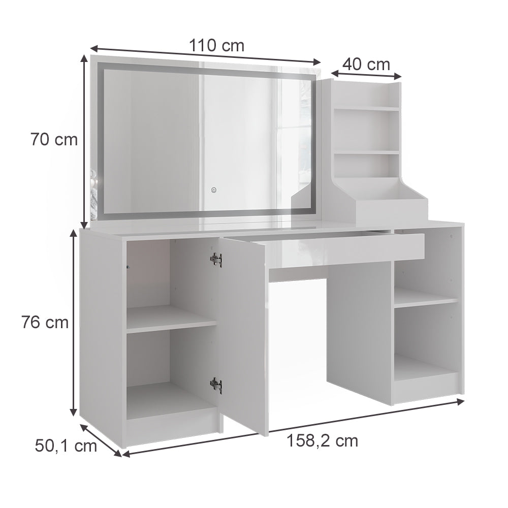 Vicco Tavolo da toeletta Bianco/bianco lucido 158.2 cm 3 parti