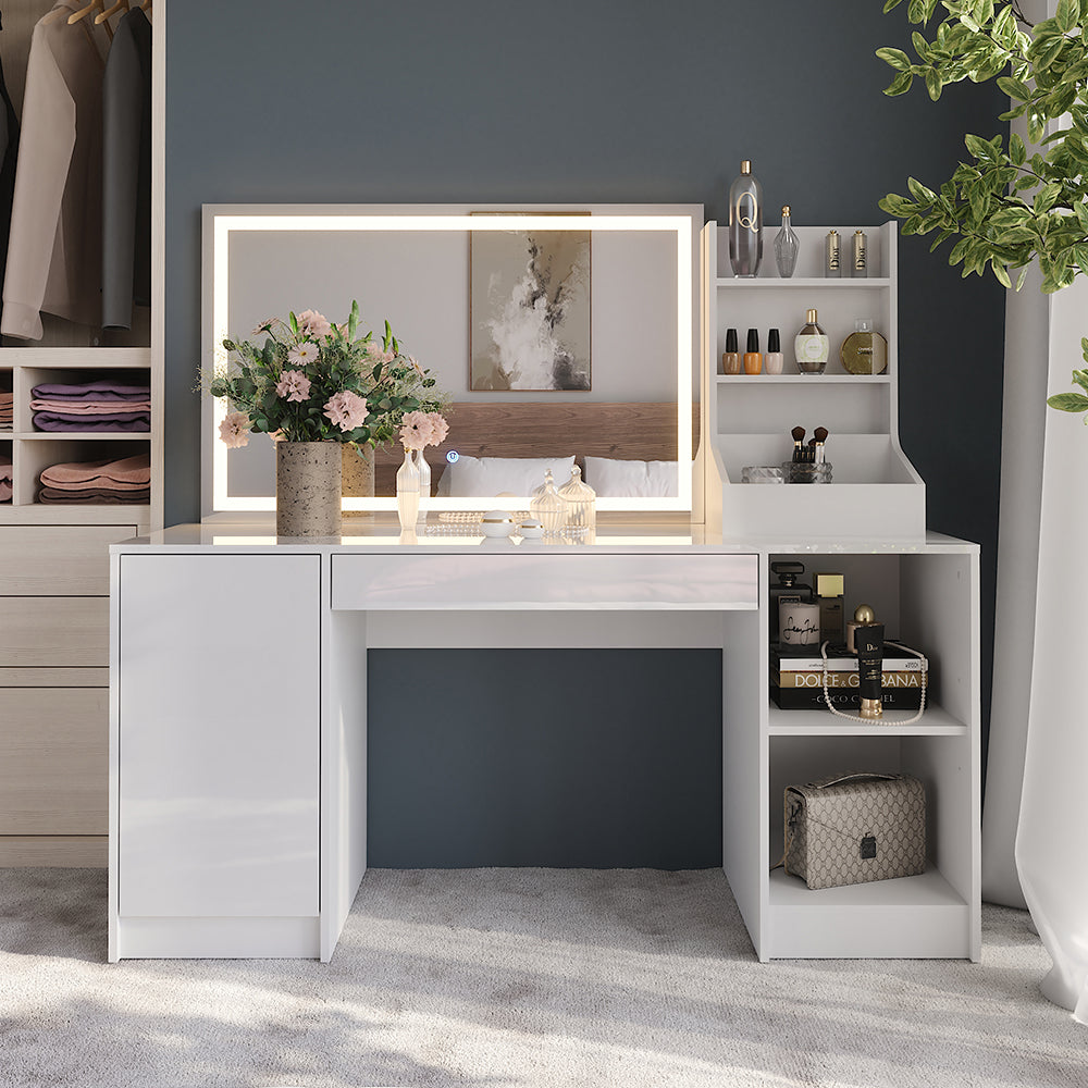 Vicco Tavolo da toeletta Bianco/bianco lucido 158.2 cm 3 parti