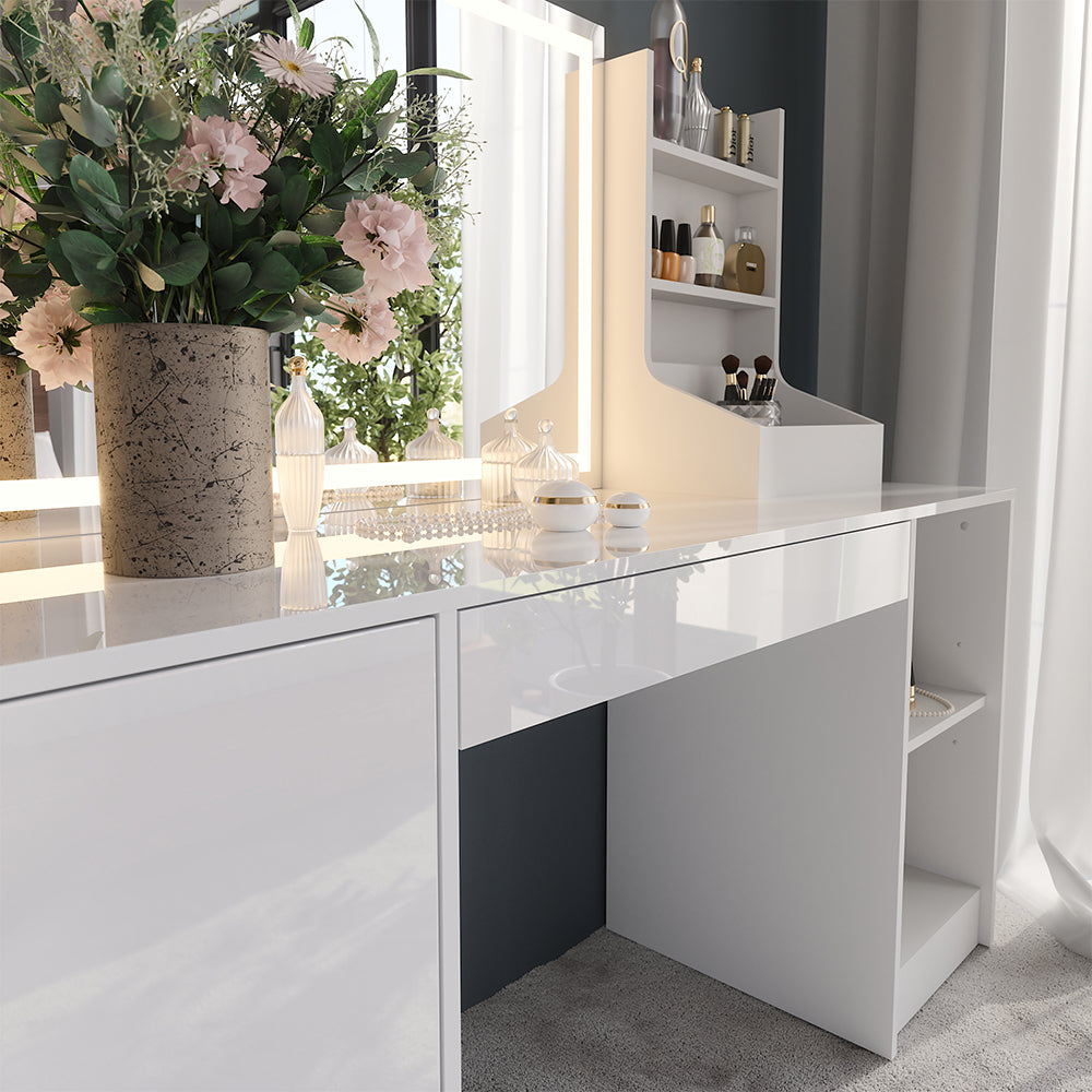 Vicco Tavolo da toeletta Bianco/bianco lucido 158.2 cm 3 parti