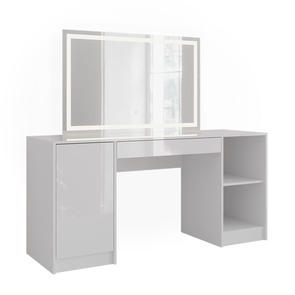 Vicco Tavolo da toeletta Bianco/bianco lucido 158.2 cm con specchio LED