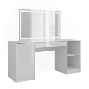 Vicco Tavolo da toeletta Bianco/bianco lucido 158.2 cm con specchio LED