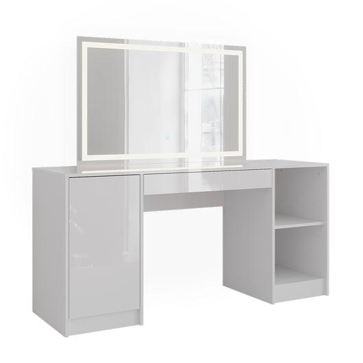 Vicco Tavolo da toeletta Bianco/bianco lucido 158.2 cm con specchio LED
