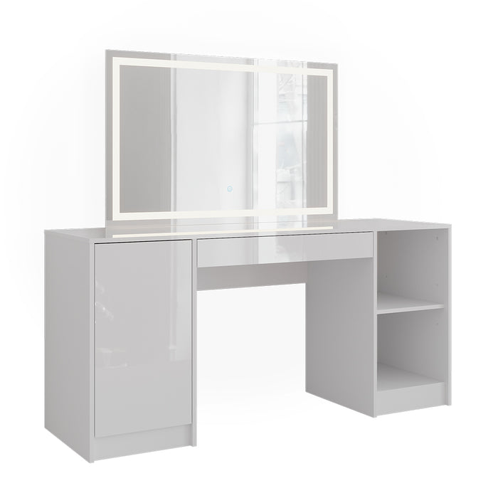 Vicco Tavolo da toeletta Bianco/bianco lucido 158.2 cm con specchio LED