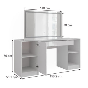 Vicco Tavolo da toeletta Bianco/bianco lucido 158.2 cm con specchio LED