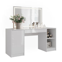 Vicco Tavolo da toeletta Bianco/bianco lucido 158.2 cm con specchio LED
