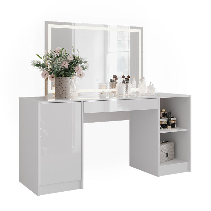 Vicco Tavolo da toeletta Bianco/bianco lucido 158.2 cm con specchio LED