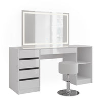 Vicco Tavolo da toeletta Bianco/bianco lucido 158.2 cm con specchio LED e sgabello
