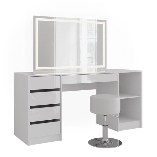 Vicco Tavolo da toeletta Bianco/bianco lucido 158.2 cm con specchio LED e sgabello