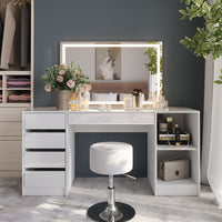 Vicco Tavolo da toeletta Bianco/bianco lucido 158.2 cm con specchio LED e sgabello