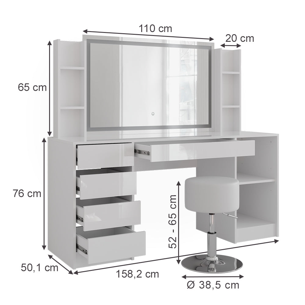Vicco Tavolo da toeletta Bianco/bianco lucido 158.2 cm 5 parti