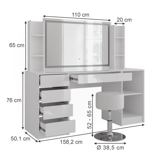 Vicco Tavolo da toeletta Bianco/bianco lucido 158.2 cm 5 parti