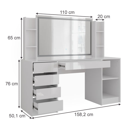 Vicco Tavolo da toeletta Bianco/bianco lucido 158.2 cm 4 parti