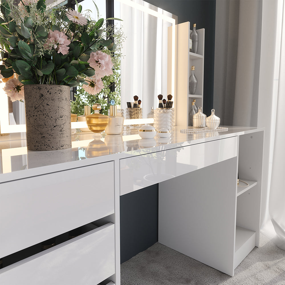 Vicco Tavolo da toeletta Bianco/bianco lucido 158.2 cm 4 parti