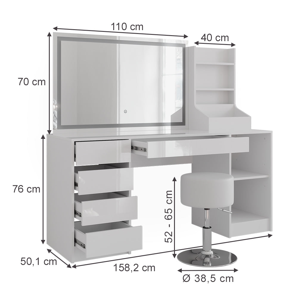 Vicco Tavolo da toeletta Bianco/bianco lucido 158.2 cm 4 parti