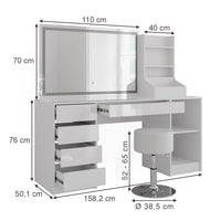 Vicco Tavolo da toeletta Bianco/bianco lucido 158.2 cm 4 parti