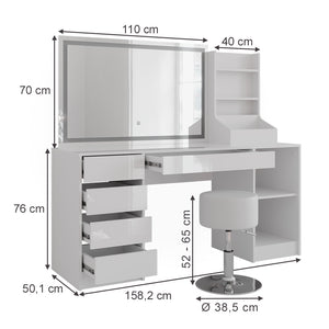 Vicco Tavolo da toeletta Bianco/bianco lucido 158.2 cm 4 parti