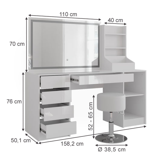 Vicco Tavolo da toeletta Bianco/bianco lucido 158.2 cm 4 parti