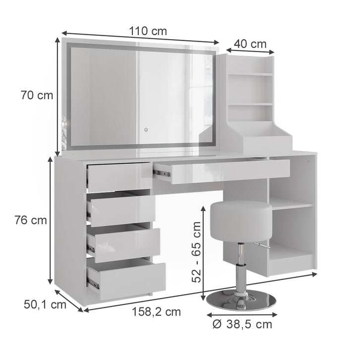 Vicco Tavolo da toeletta Bianco/bianco lucido 158.2 cm 4 parti