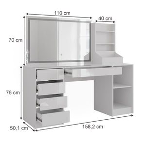 Vicco Tavolo da toeletta Bianco/bianco lucido 158.2 cm 3 parti