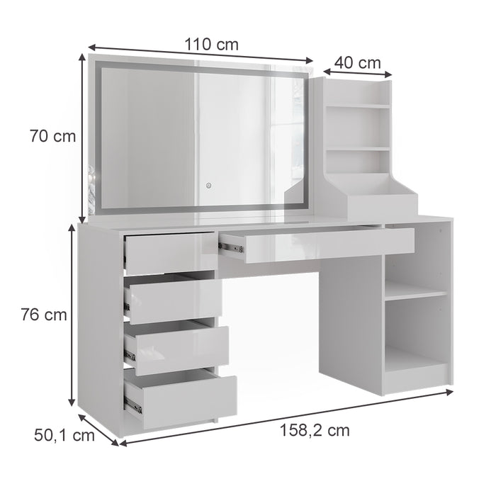 Vicco Tavolo da toeletta Bianco/bianco lucido 158.2 cm 3 parti