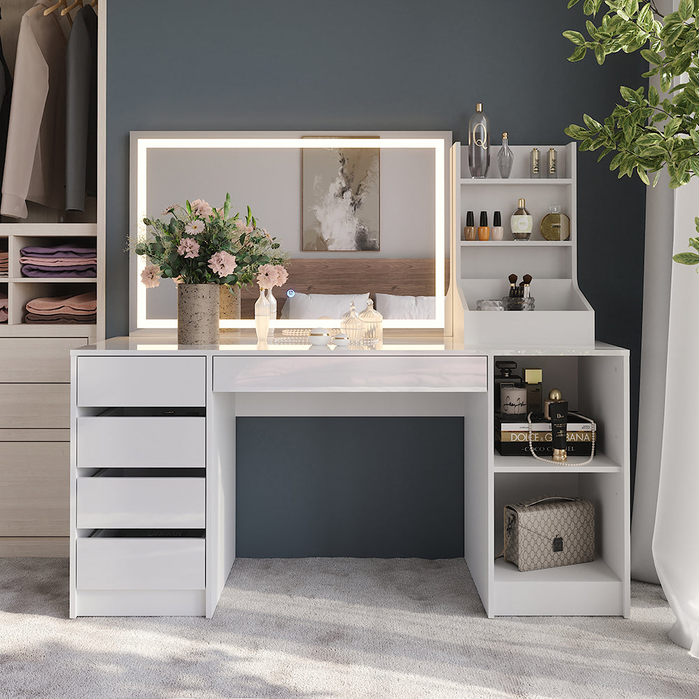 Vicco Tavolo da toeletta Bianco/bianco lucido 158.2 cm 3 parti