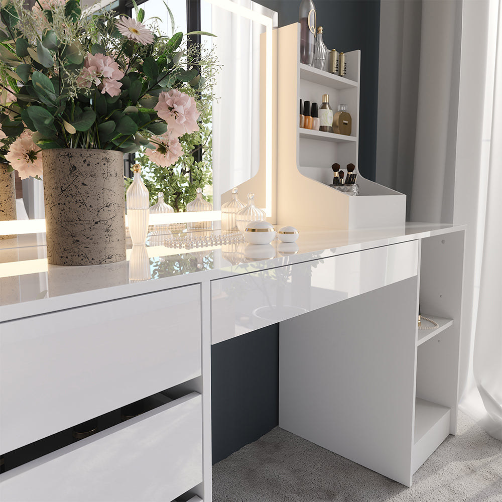 Vicco Tavolo da toeletta Bianco/bianco lucido 158.2 cm 3 parti