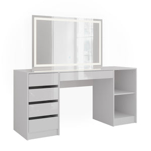 Vicco Tavolo da toeletta Bianco/bianco lucido 158.2 cm con specchio LED