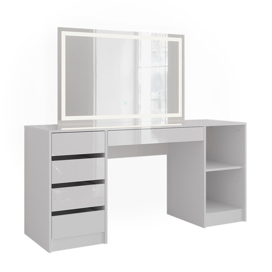 Vicco Tavolo da toeletta Bianco/bianco lucido 158.2 cm con specchio LED