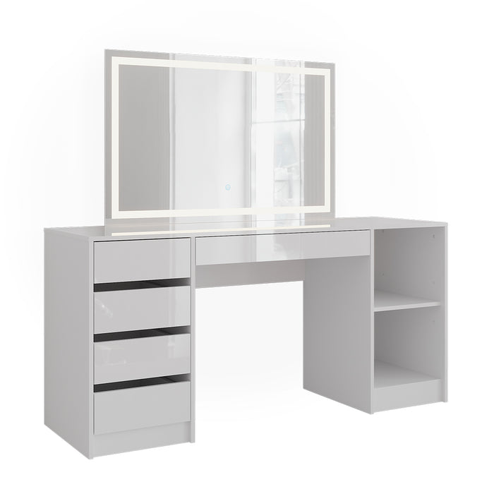 Vicco Tavolo da toeletta Bianco/bianco lucido 158.2 cm con specchio LED