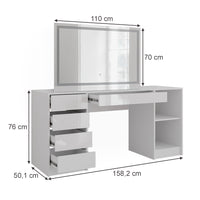 Vicco Tavolo da toeletta Bianco/bianco lucido 158.2 cm con specchio LED