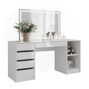 Vicco Tavolo da toeletta Bianco/bianco lucido 158.2 cm con specchio LED