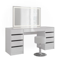Vicco Tavolo da toeletta Bianco/bianco lucido 158.2 cm con specchio LED e sgabello