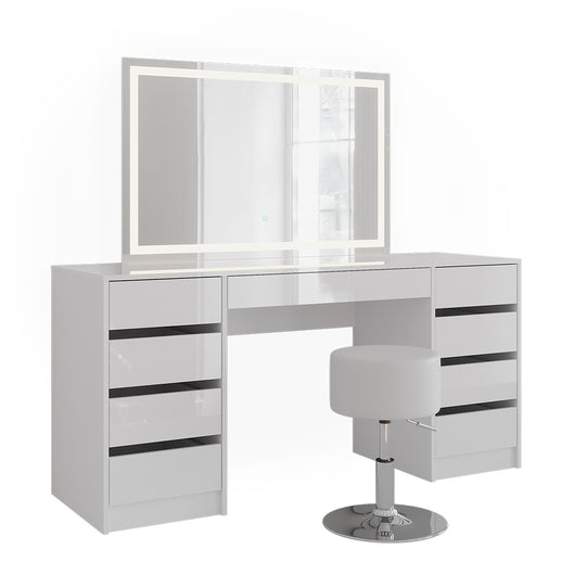 Vicco Tavolo da toeletta Bianco/bianco lucido 158.2 cm con specchio LED e sgabello