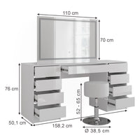 Vicco Tavolo da toeletta Bianco/bianco lucido 158.2 cm con specchio LED e sgabello