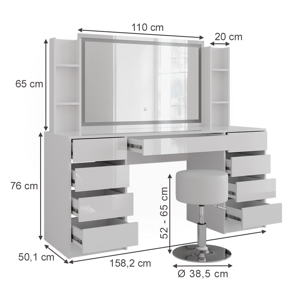 Vicco Tavolo da toeletta Bianco/bianco lucido 158.2 cm 5 parti
