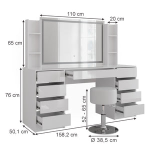 Vicco Tavolo da toeletta Bianco/bianco lucido 158.2 cm 5 parti